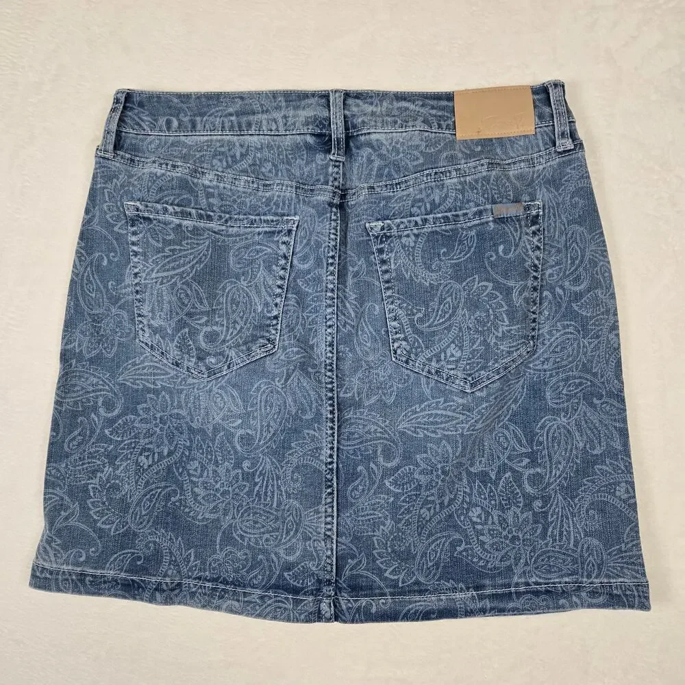 Seven7 Delancy Denim Skirt Pleated Paisley Womens 8 Mini Skirt 0748 - Picture 2 of 10